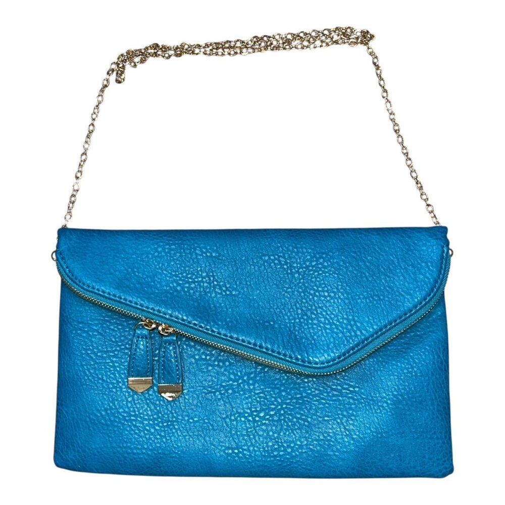 Urban Expressions Stella Clutch | Pebble Blue Vegan Leather | Gold Chain Strap